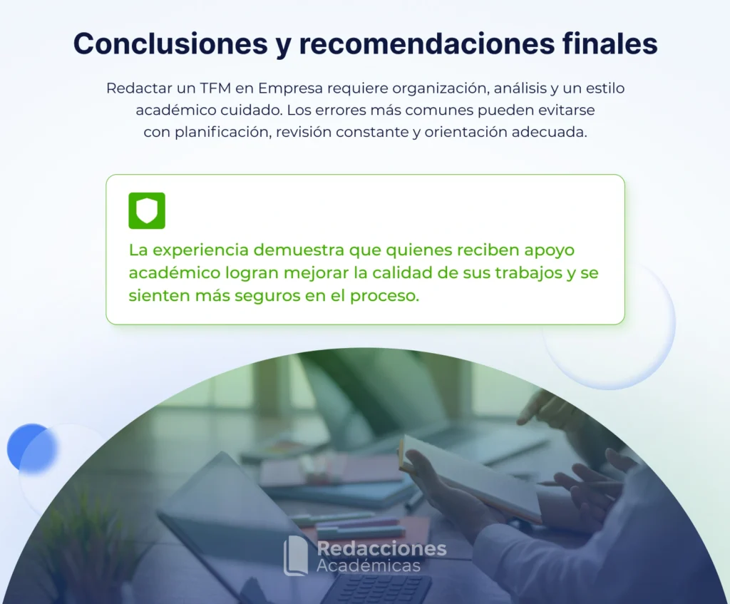 Cuaderno con conclusiones y recomendaciones para un TFM en Empresa